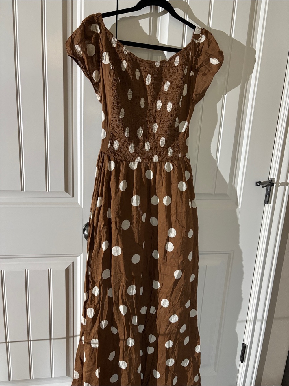 Free People Brown Maxi Dress with White Polka Dots